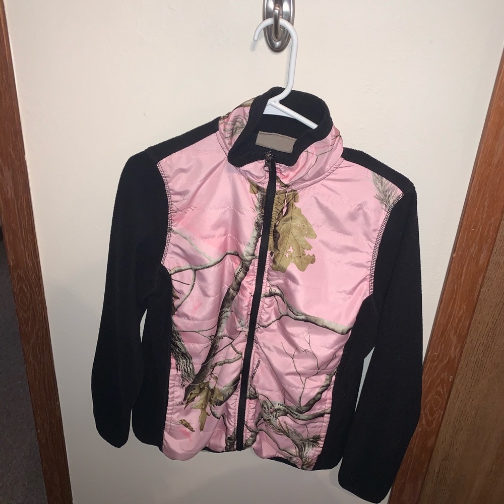 Pink camo fleece zip up jacket